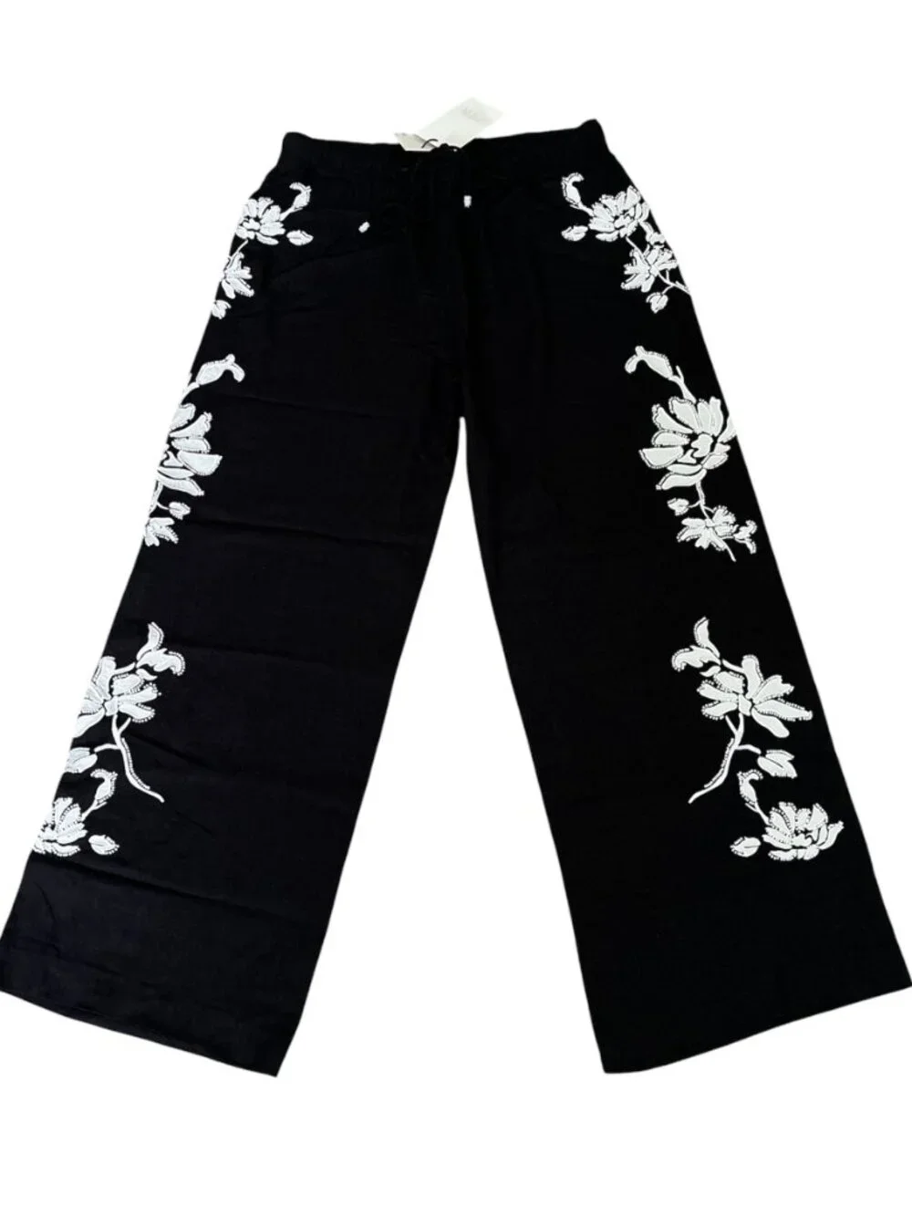 ZARA ZW Collection Embroidered Linen Blend Co Ord Set Shirt Pants Black L NWT
